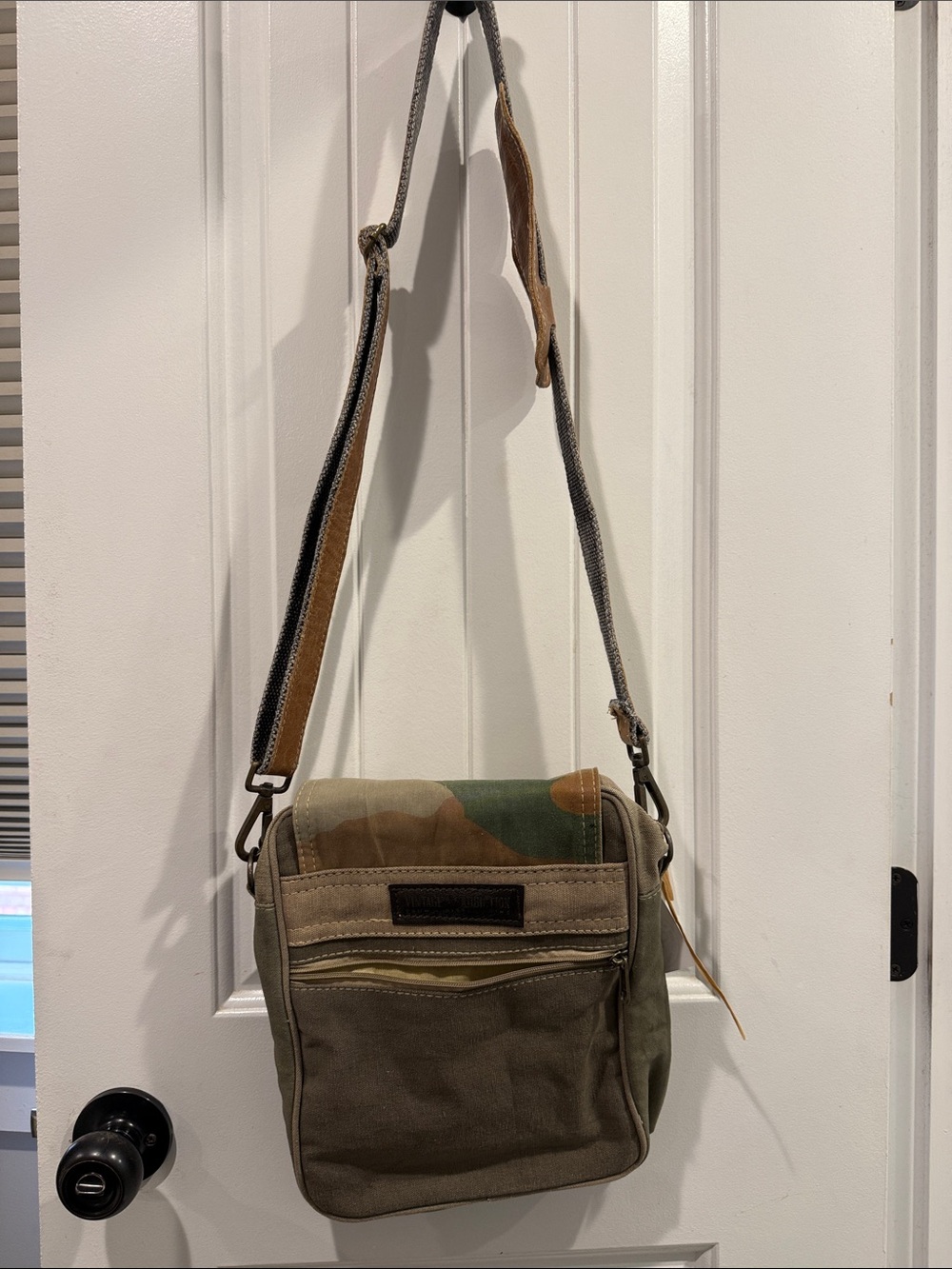 Canvas Olive Green Crossbody Bag with Camo Accent